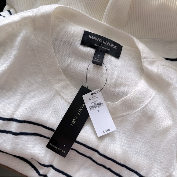 BANANA REPUBLIC Striped Forever Sweater NWT in Snow Day Cream & Black Stripes S - Picture 6 of 11